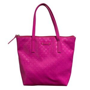 KATE SPADE HOT PINK NYLON TOTE HANDBAG LOGO PRINT ZIPPER 9X4X10